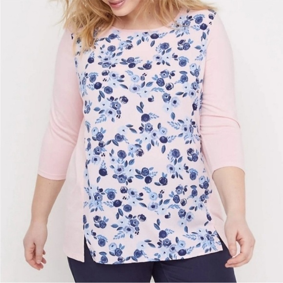 Lane Bryant Tops - Lane Bryant‎ Pink With Blue Floral Print
Front 3/4 Sleeved Top